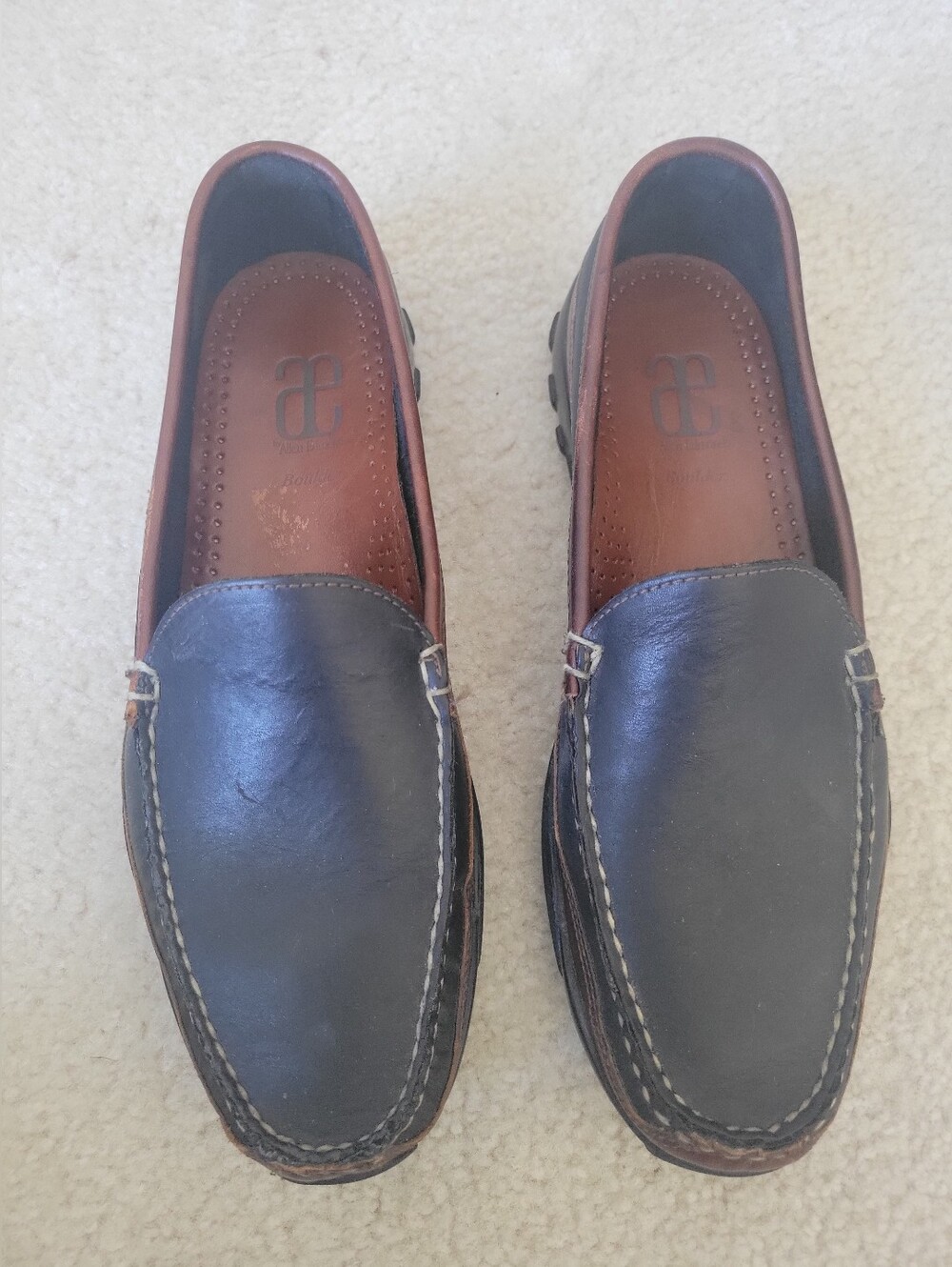Allen Edmonds Black Leather Slip-On Driving Loafers with Brown Interior